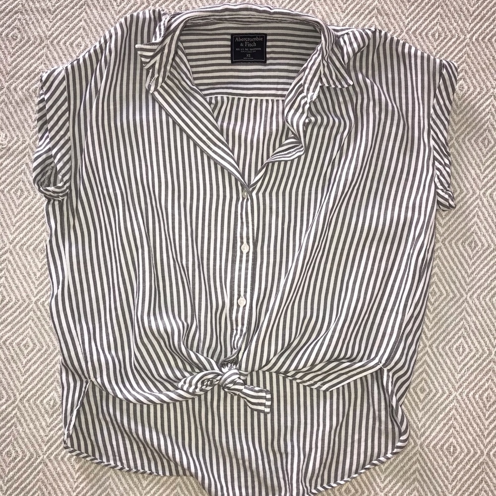 Grey and white striped button down blouse
